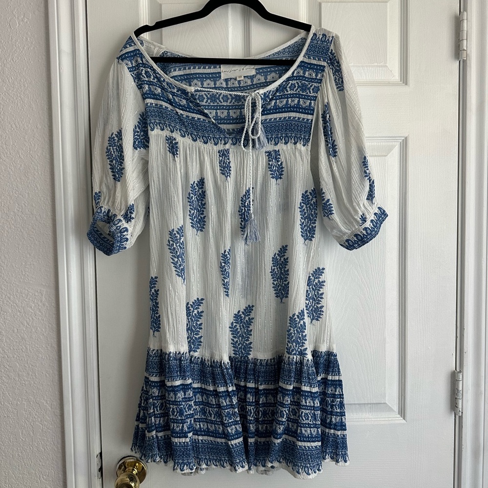 Daughters of India Blue and White Midi Dress